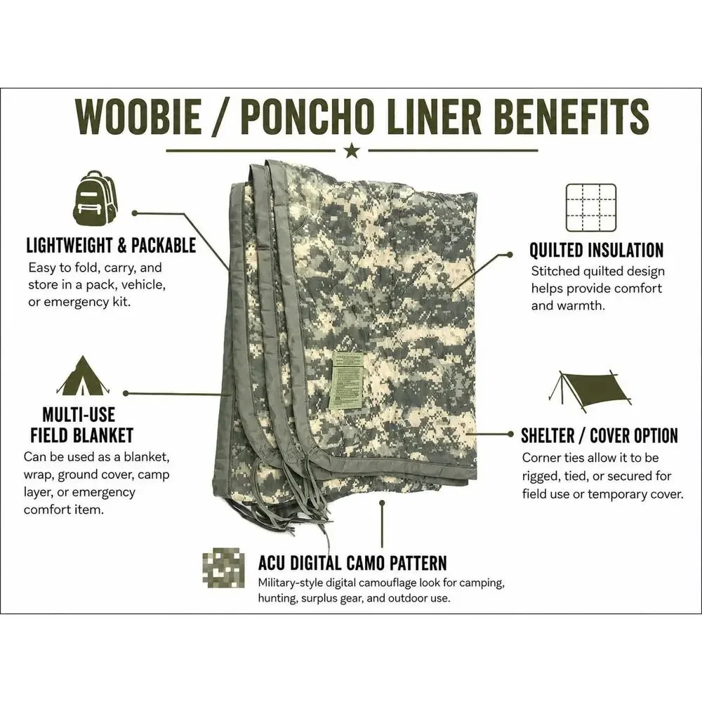 USGI ACU Digital Wet Weather Poncho Liner Woobie Blanket Military Issue